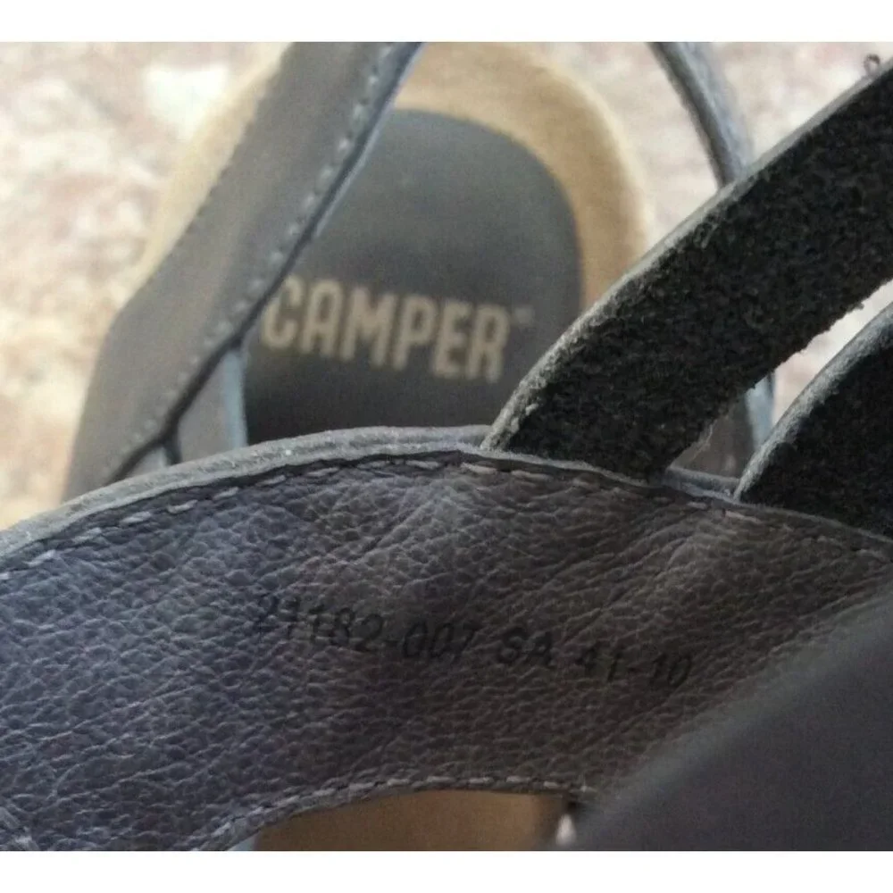 Camper Rachael Gray Strappy Leather Wooden Wedge Sandals Size 38/US 8 EUC! $195